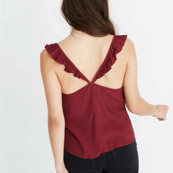 Madewell Ruffle Strap Cami Crop Top Red Burgundy Button Front Blouse Shirt 0 - Picture 2 of 9